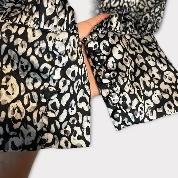 L’Academie Revolve The Joyce Mini Dress Cheetah Medium Satin Black Glam Party - Picture 5 of 7